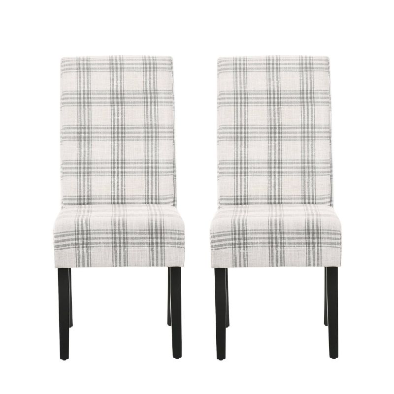 2pk Pertica Contemporary Upholstered Plaid Dining Chairs Gray/Light Beige/Espresso - Christopher Knight Home, 1 of 13