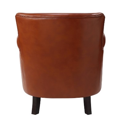Caramel Leather Club Accent Chair with Wood Frame