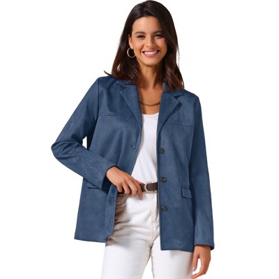 INSPIRE CHIC Women's Faux Suede Vintage Button Down Notched Lapel Long Sleeve with Pockets Blazer