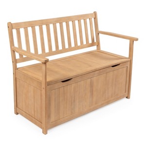 happimess Sophie 48" Traditional Farmhouse Lift-Top Acacia Wood Storage & Entry Bench - 1 of 4