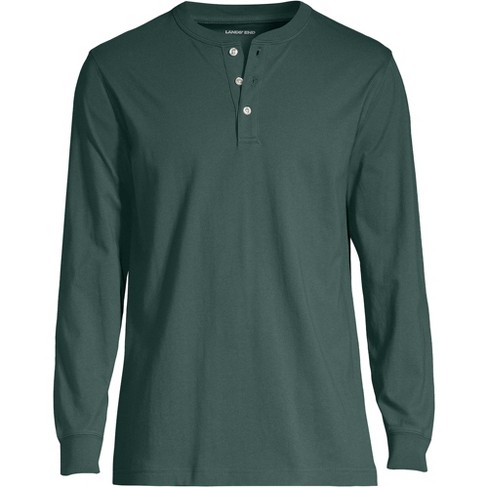 Lands' End Men's Super-T Long Sleeve Henley Shirt - Large - Deep Woodland  Green