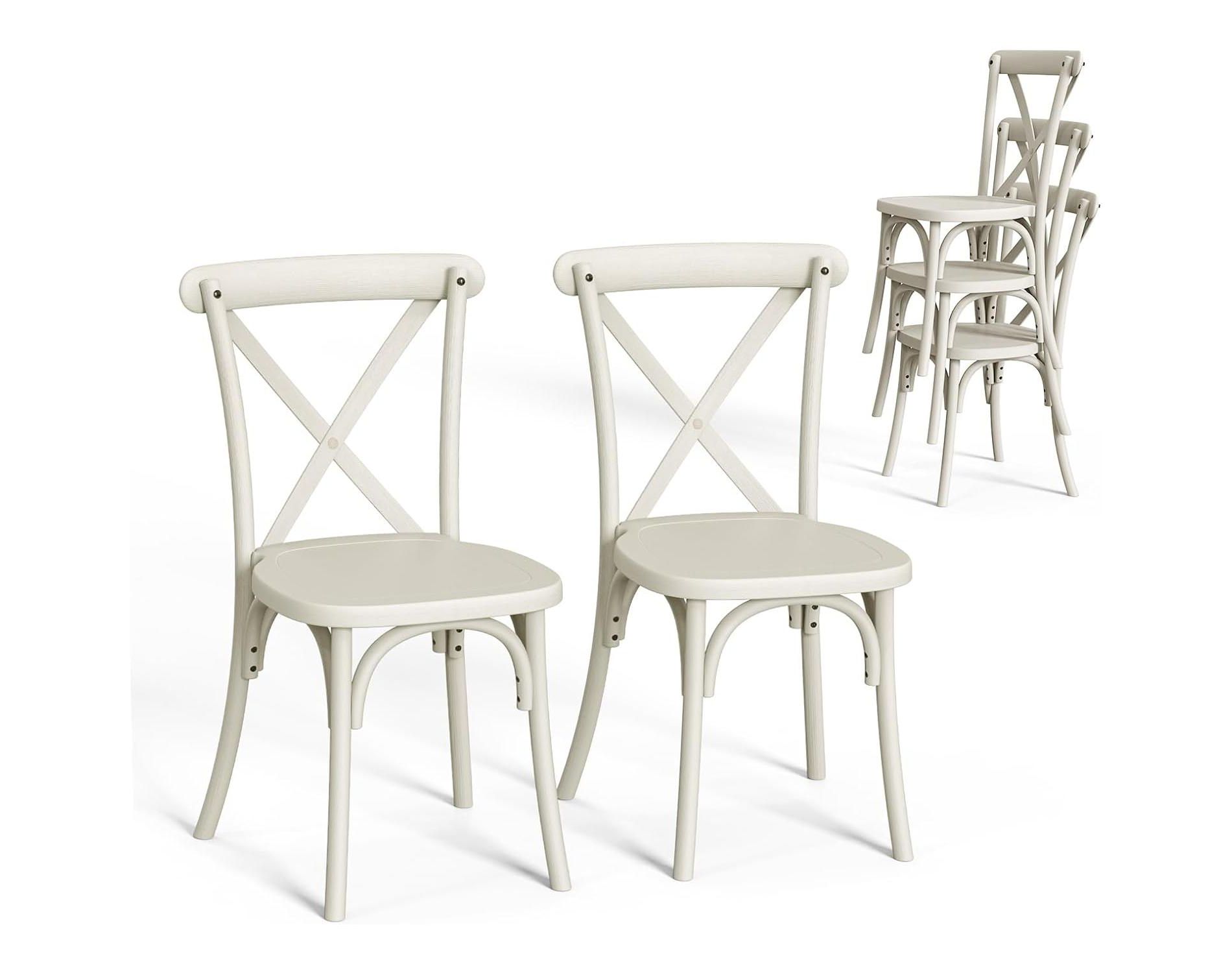 VINGLI Plastic Outdoor Dining Chairs Set of 2, Stackable Patio Cream White Dining Chairs with X Back, Waterproof Kitchen & Dining Room Chairs