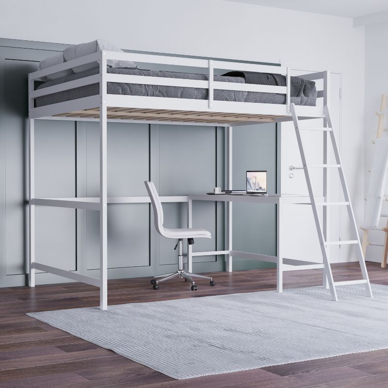 Emma and Oliver Twin Wood Loft Bed Frame with Protective Guardrails and Integrated Desk and Ladder for Use with Any 6-8" Thick Mattress, 2 of 11