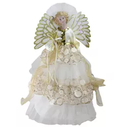 Northlight 16" White and Gold Lighted Angel Sequined Gown Christmas Tree Topper