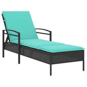 vidaXL Sun Lounger with Cushion Black 63x200x81 cm Poly Rattan - 1 of 4