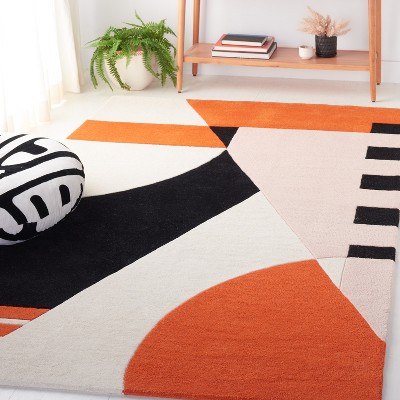 Ivory and Rust Hand-Tufted Wool Abstract 6' x 9' Area Rug