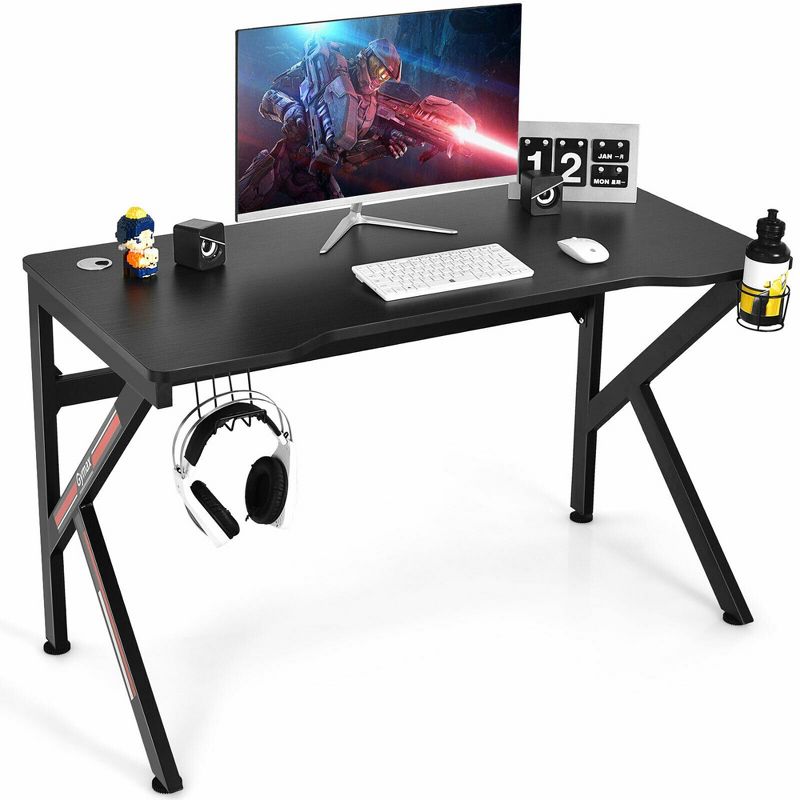 Costway 48'' K-shaped Gaming Desk Computer Table with Cup Holder & Headphone Hook, 1 of 10