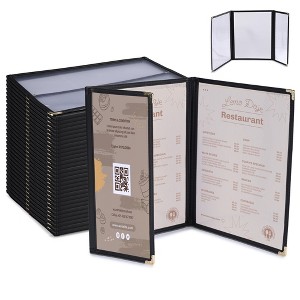 WeChef 30 Pcs Menu Covers 8.5x11" 2 Page 4 View & 4.25x11" Half Page Wine List - 1 of 4