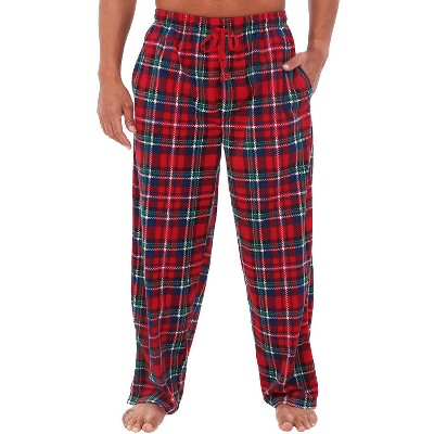Alexander Del Rossa Men's Plush Pajama Pants with Pockets, Lounge Bottoms, Christmas Colors Christmas Plaid Large