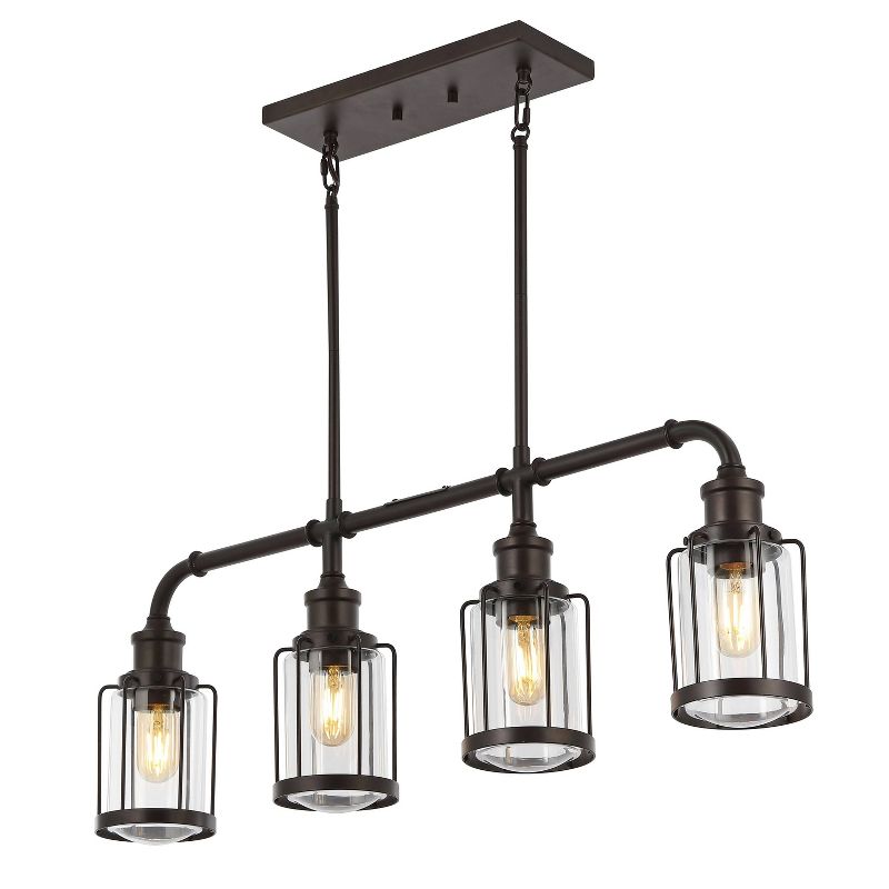 34&#34; 4-Light Abbott Farmhouse Industrial Iron/Glass Linear LED Pendant Oil Rubbed Bronze/Clear - JONATHAN Y, 1 of 16
