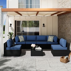 Celebalcony 7 Piece Outdoor Patio Seating Group with Cushions Navy Blue - 1 of 4