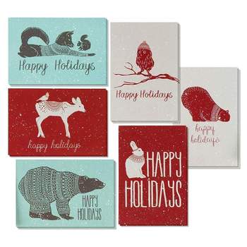 Best Paper Greetings 48 Pack Happy Holiday Christmas Cards with Envelopes, 6 Winter Animal Designs, 4x6 inches
