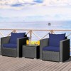 Tangkula 3PCS Rattan Patio Conversation Furniture Set Outdoor w/ Navy Cushions - 4 of 4