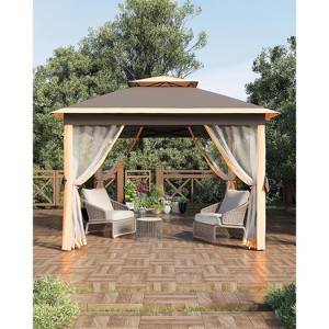 11x11 Pop-Up Gazebo Canopy Tent - Instant Outdoor Shelter with Double Roof & Mosquito Net - Includes 4 Sandbags - Sun Shade for Patio, Backyard, - 1 of 4