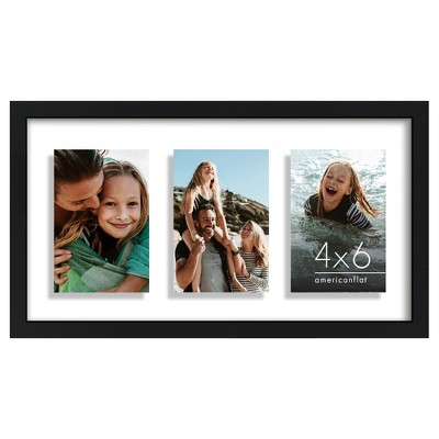 Americanflat 4x6 Collage Picture Frame - Fits Three 4x6 Photos or use as One 9x17 Frame -- Collage Frames with Floating Effect - Black