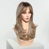 Long Wavy Layered Wigs Honey Brown Hair With Side Bangs For Women Daily Heat Resistant Natural Synthetic Wigs - 4 of 4