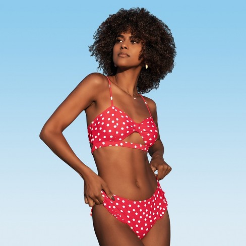 Women's Red Polka Dot Bikini Sets Swimsuit Cutout Ruffles Low