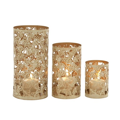 Metal Glass pillar candle stands set