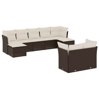 vidaXL 9 Piece Patio Sofa Set with Cushions - Brown and Cream Without Table