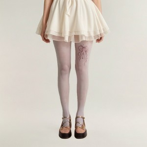 Anna-Kaci Women's Sheer Full Length Tights with Decorative Bow Thigh Print and Soft Stretch Fit for Delicate Feminine Styling - 1 of 4