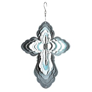 Dicksons WS-6 Cut Cross Shaped Ombre Blue 12 x 6 Stainless Steel Outdoor Porch Deck Balcony Wind Spinner with Hanger - 1 of 2