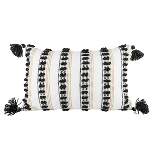 Black Tassels, Tan Striped 14X22 Hand Woven Filled Outdoor Pillow - Foreside Home & Garden