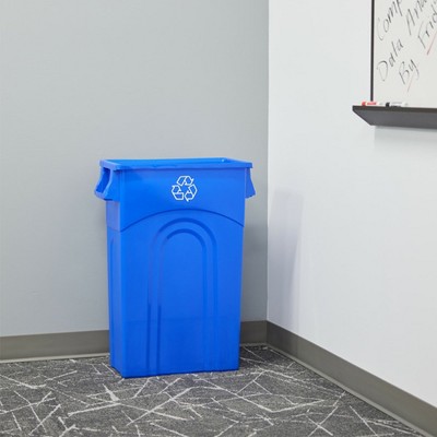Tall Blue Plastic Kitchen Trash Cans with Handles, 23 Gallon