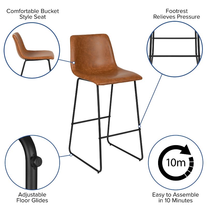 Emma and Oliver Set of 2 Kitchen Bar Height Stool - 30 Inch LeatherSoft Barstool, 6 of 17