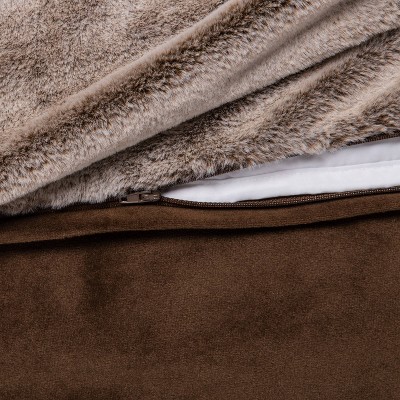 55&#34; x 80&#34; 15lbs Faux Fur Weighted Blanket with Removable Cover Brown - Threshold&#8482;