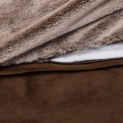 55&#34; x 80&#34; 15lbs Faux Fur Weighted Blanket with Removable Cover Brown - Threshold&#8482;_0