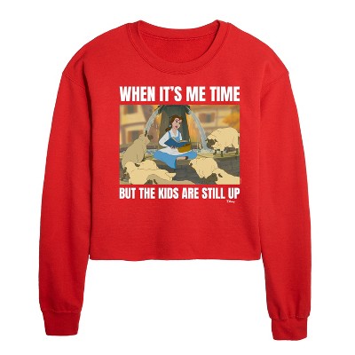 Disney Belle Me Time Meme Cropped Long Sleeve Crew Neck Sweatshirt - Red - X-Large
