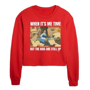 - Disney - Belle Me Time Meme Cropped Long Sleeve Crew Neck Sweatshirt - 1 of 2