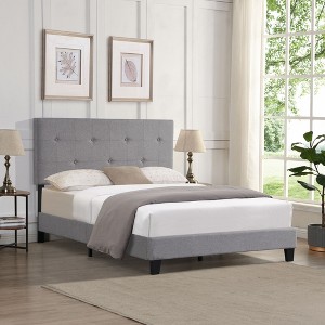 NicBex Full/Queen/King Upholstered Bed Frame with Tufted Headboard,Platform Bed Frame with Wood Slats Support,No Box Spring Needed,Easy Assembly - 1 of 4