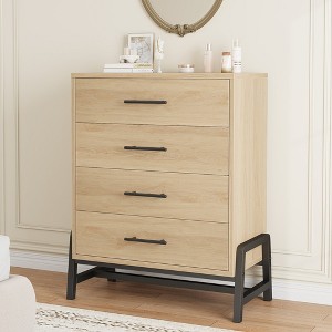 Garvee 4 Dresser for Bedroom, 38.6" Tall Dresser, Tall Drawer with Storage Freestanding, Wooden Closet Chest for Living Room, Bedroom, Natural Oak - 1 of 4