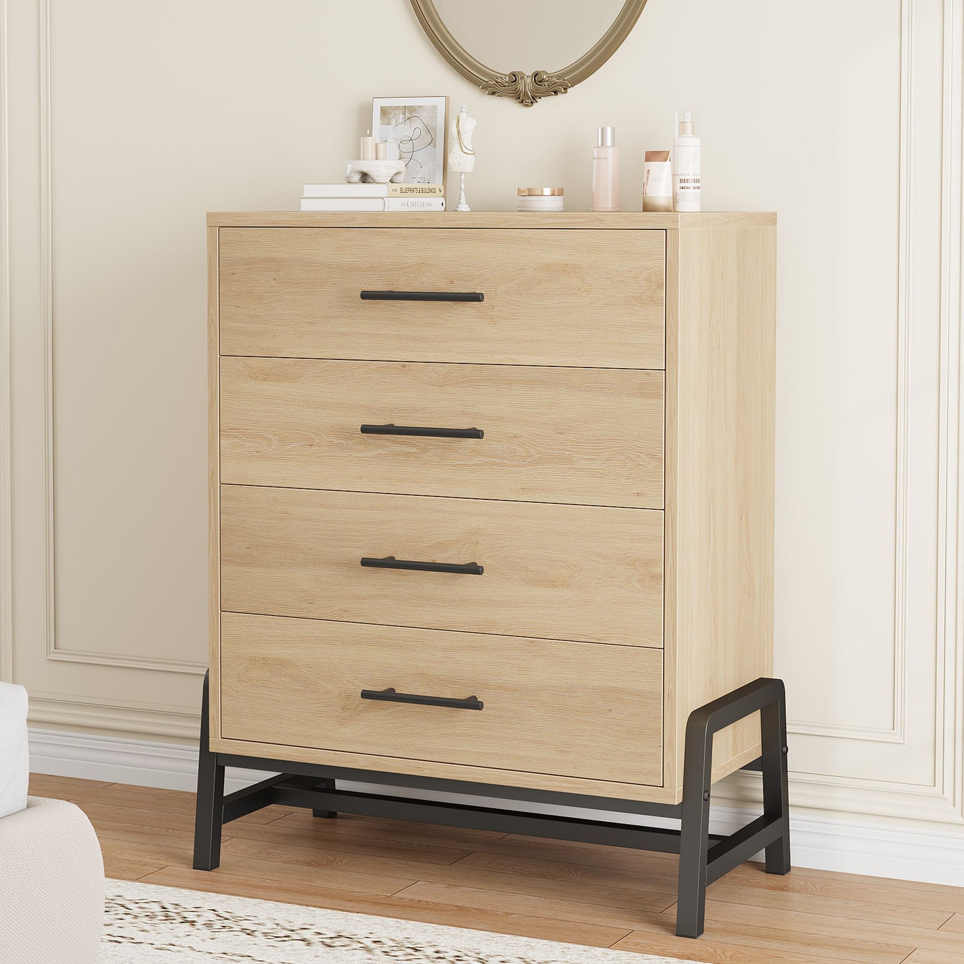 Garvee 4 Dresser for Bedroom, 38.6 in Tall Dresser, Tall Drawer with Storage Freestanding, Wooden Closet Storage Chest for Living Room, Bedroom