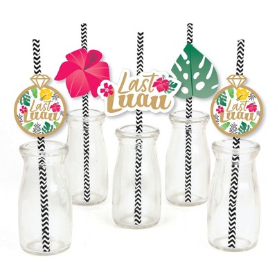 Bride Squad - Paper Straw Decor - Rose Gold Bridal Shower or Bachelorette Party Striped Decorative Straws - Set of 24