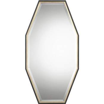 Uttermost Vanity Accent Wall Mirror Modern Beveled Dark Espresso Gold Leaf Wood Frame 24" Wide for Bathroom Bedroom Living Room