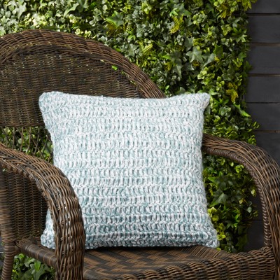 Zen Blue and White Raffia Poly Filled Outdoor Throw Pillow