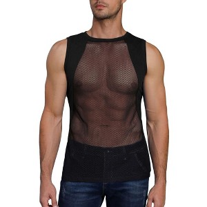 Men's Mesh Sheer Sport Tank Top See Through Sleeveless Tops Shirts for Nightclub Beach Tank Top Sleeveless Muscle Workout Crew Neck Tee Shirt - 1 of 4