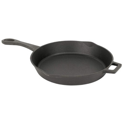 Bayou Classic 7432 12-in Cast Iron Skillet Features Helper Handle and Pour Spouts Perfect For Searing Braising Frying and Baking Pies and Cobblers
