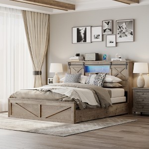 Queen Size Bed Frame with 2 Storage Drawers, LED Lights and Charging Station - 1 of 4