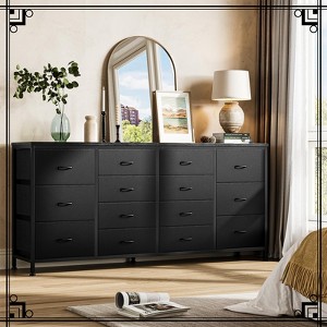 63" Wide Dresser with 14 Fabric Drawers, Built-In USB Ports, Multi-Functional Storage Unit for TV, Bedroom, Living Room, or Office - 1 of 4