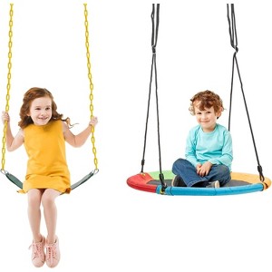 Safstar 40 Inch Saucer Tree Swing with Pillow Handle Adjustable Hanging Rope, Round Flying Swing Seat for Kids, Outdoor Round Platform Swing - 1 of 4