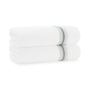 Aston & Arden Luxury Ring Spun Cotton Bath Towels (2 Pack), 600 GSM, 30x60 in., White with Striped Ombre Border - 1 of 4