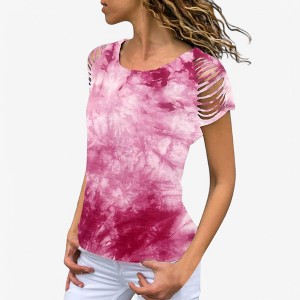 Anna-Kaci Women's Short Sleeve Tie-Dye Top with Cut-Out Shoulder Design Casual Summer T-Shirt - 1 of 3