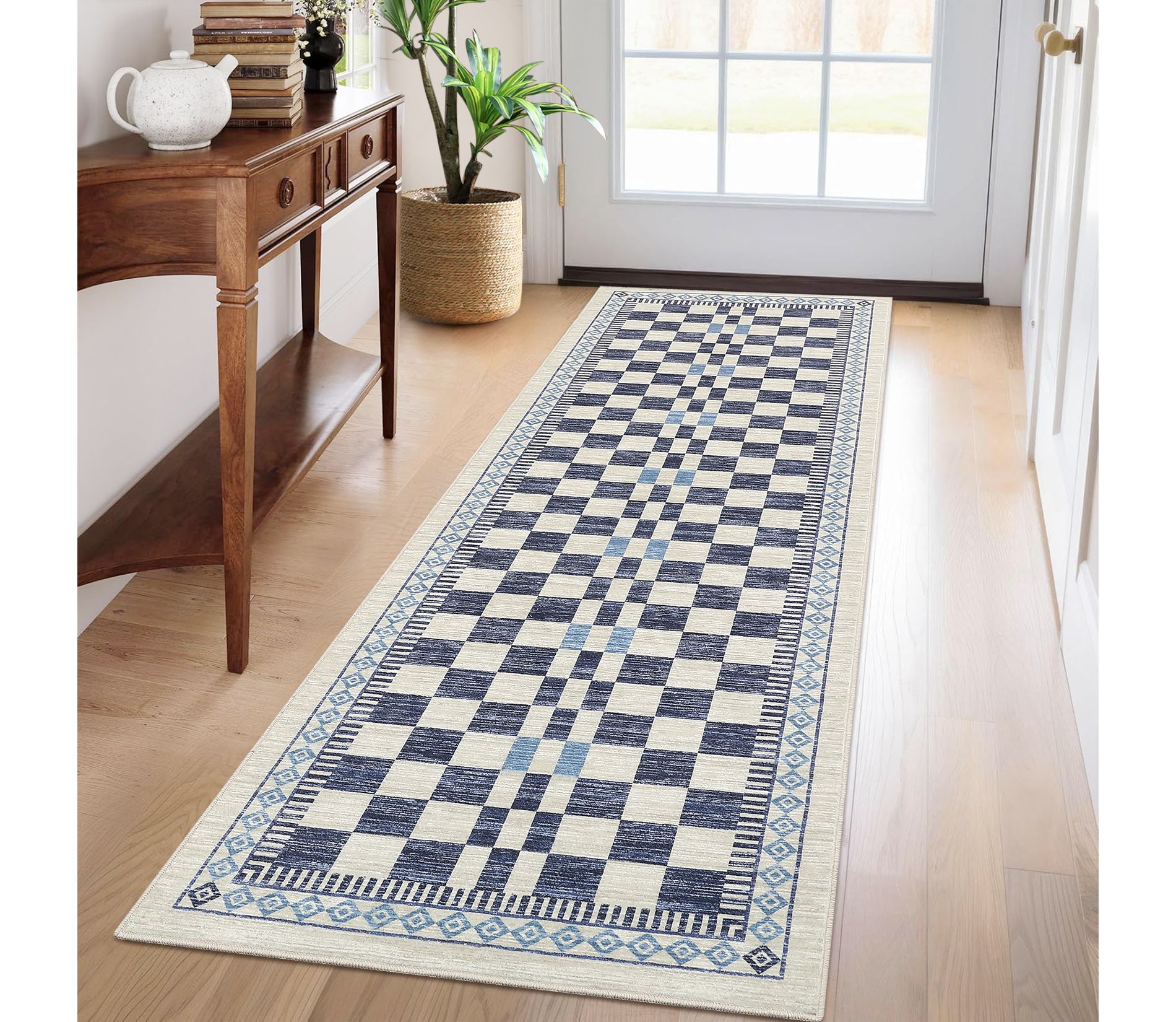Washable Rugs for Living Room Modern Abstract Checkered Area Rugs