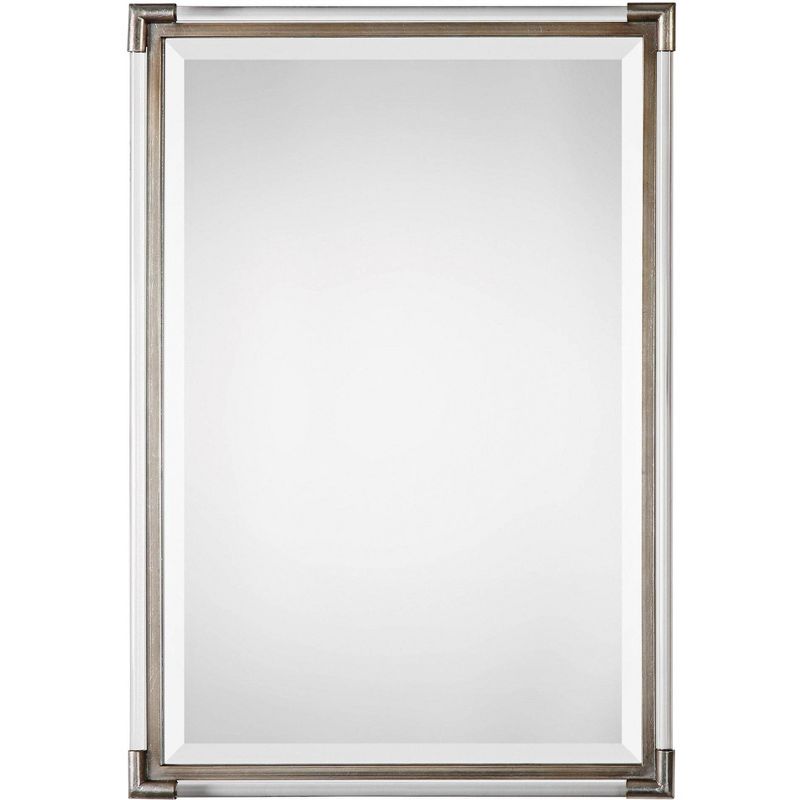 Uttermost Rectangular Vanity Accent Wall Mirror Modern Beveled Silver Leaf Acrylic Rod Frame 23" Wide for Bathroom Bedroom Home, 1 of 3