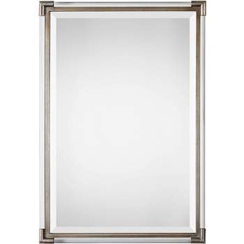 Uttermost Rectangular Vanity Accent Wall Mirror Modern Beveled Silver Leaf Acrylic Rod Frame 23" Wide for Bathroom Bedroom Home