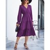 Women's Wrap V Neck Midi Dress Casual Long Sleeve Smocked Waist A Line Pleated Tiered Flowy Long Dress - 3 of 4