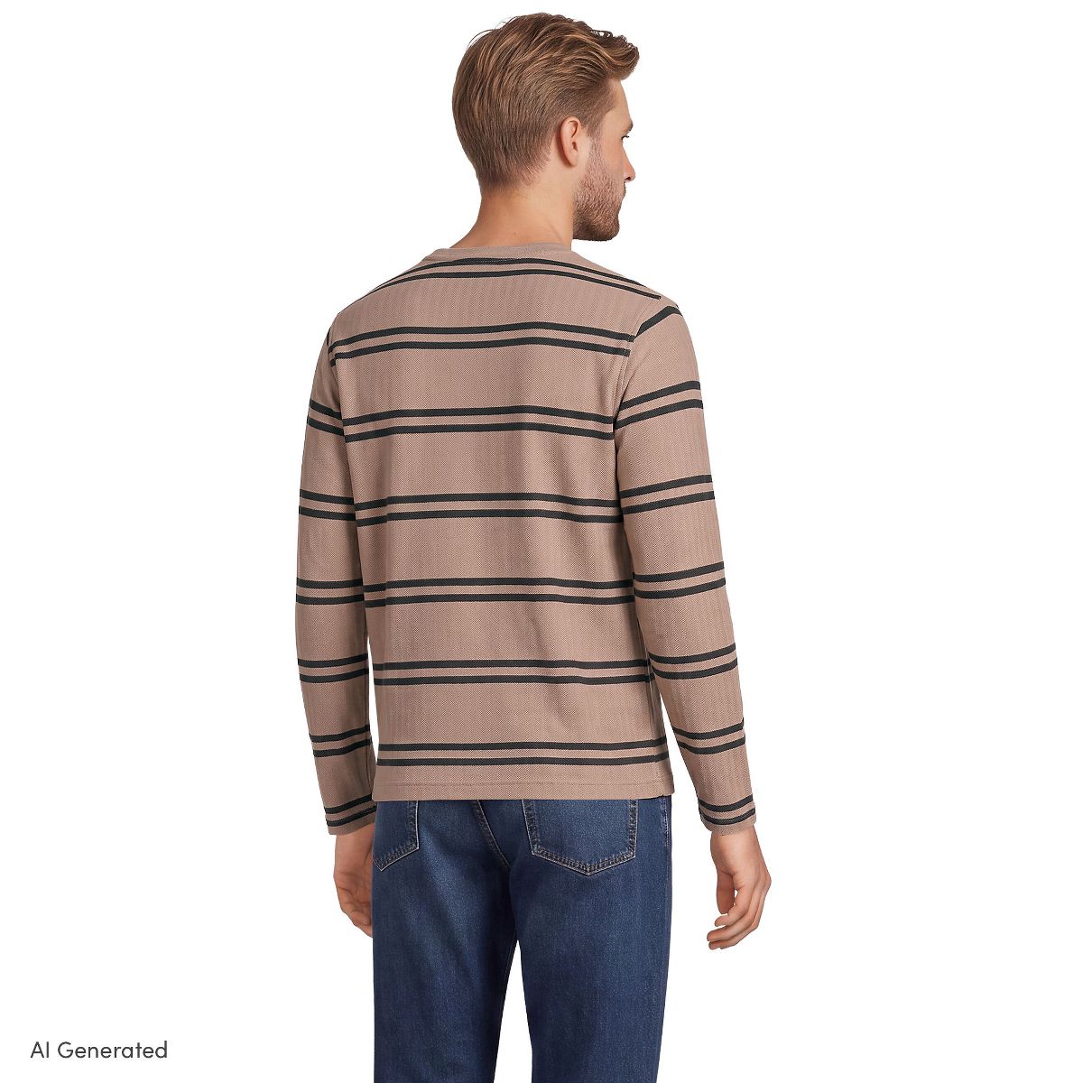 Lands' End Men's Long Sleeve Textured Herringbone Henley - thumbnail 6